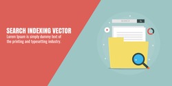 Search Indexing, SEO, data storage, Information flat vector banner with icons and elements