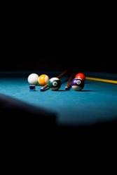billiard table with cue and balls. billiards background