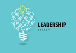 Leadership concept with paper art, abstract, light lamp, line icon paper cut style vector