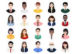 Big bundle of different people avatars. Set of male and female portraits. Men and women avatar characters. User pic, face icons for representing person in a video game, Internet forum, account. Vector