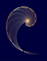 Abstract geometry. Golden ratio in gold colors on dark blue background