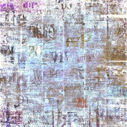 Old grunge newspaper paper textured square background. Vintage newspaper pattern. Newsprint typed sheet. Unreadable aged page. Colorful collage news pages background. Art rough urban style.