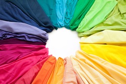 Coloured bright fabric. Fabric of all colors of the rainbow is a circle.