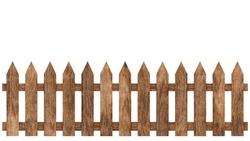 Brown wooden fence isolated on white background with parallel plank old. Object with clipping path