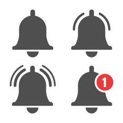 Message bell icon. Doorbell icons for apps like youtube, alert ringing or subscriber alarm symbol, channel messaging reminders bells