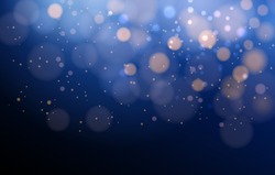Defocused sparks on dark blue. Celebrating bokeh sparkles vector background, winter celebrate fireworks blurred backdrop
