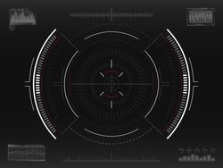 Aim system. Futuristic aiming concept. Modern crosshair. Sci-fi HUD interface. UI with infographic elements. Spaceship screen concept. Vector illustration.