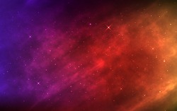 Space background. Realistic color nebula and shining stars. Futuristic cosmic backdrop. Bright cosmos with galaxy and milky way. Universe and stardust. Vector illustration.