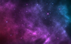 Space background. Realistic starry night. Cosmos and shining stars. Milky way and stardust. Color galaxy with nebula. Magic Infinite universe. Vector illustration.