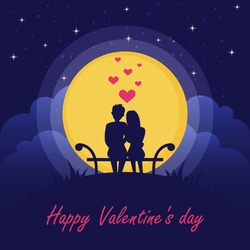 Happy Valentine's Day. Couple in love under the moon.
