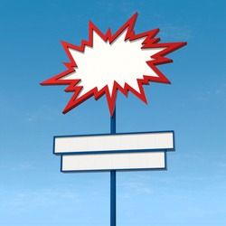 A starburst sign against a blue sky