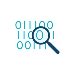 Bit byte flat icon. Binary code simple icon on white background. Magnifying glass with program coding vector illustration.