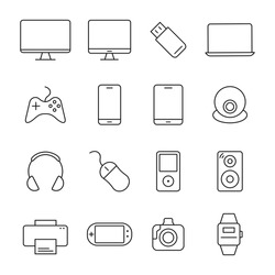 Electronic devices thin line icons. 16 device icons universal set for web and mobile. Vector devices . 