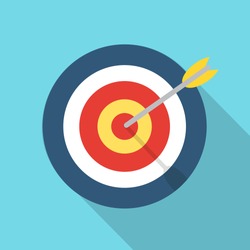 Target with an arrow flat icon concept market goal vector picture image. Concept target market, audience, group, consumer. Bullseye or goal Isolated sign. Illustration of a target with an arrow.