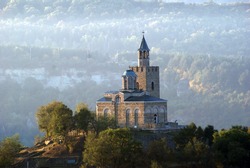 Tsarevets, Veliko Tarnovo, Bulgaria, the church, sunrise