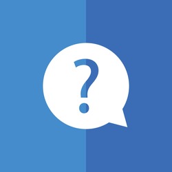 White question mark vector icon. White trash can. Blue background