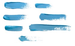 Brush Strokes of blue paint isolated on white background.