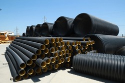 HDPE Double Wall Corrugated Pipe, 
HDPE Pipes Manufacturers, HDPE DWC Yellow pipes, Corrugated pipes with different sizes