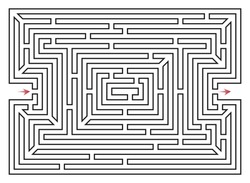 Rectangle labyrinth vector. with entry and exit arrows. Maze game illustration