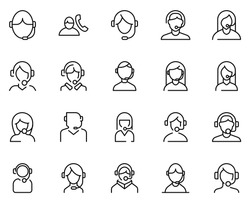 Support icon set. Collection of thin line icons. 20 high quality outline logo on white background. Pack of symbols for design website, mobile app, printed material, etc.
