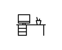 Work desk line icon. Vector symbol in trendy flat style on white background. Work desk sing for design.