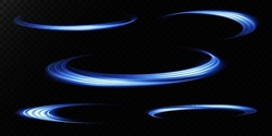 Set of abstract light lines of movement and speed. light blue ellipse. Brilliant galaxy. Glowing podium. Space tunnel. Light everyday glowing effect. semicircular wave, light vortex wake. Bright spira