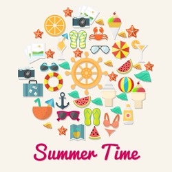 Beach and summer icon/ object. Summer time poster design template