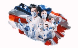 doctors and nurses on american flag background