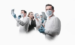 team of medical heroes professionals on white background