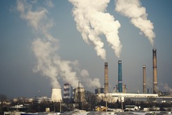 Industrial chimney urban scenery power plant pollution steam landscape 