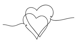 Continuous line art drawing. Couple of hearts symbolize love. Abstract hearts woman and baby. Vector illustration.