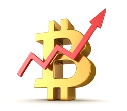 Bitcoin Symbol and Business Chart , This is a 3d rendered computer generated image. Isolated on white.