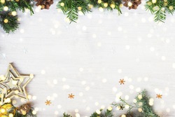 Christmas background on the white wooden desk