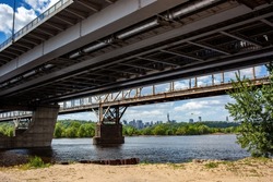 bridges across the Dnieper in the city of Kyiv. bottom view of the railway bridge