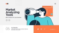 Landing page template of Digital Solutions Business Analytics and Planning. Modern Flat style. Vector illustration.