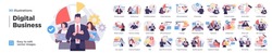 Digital Business Concept illustrations. Mega set. Collection of scenes with men and women taking part in business activities. Vector illustration