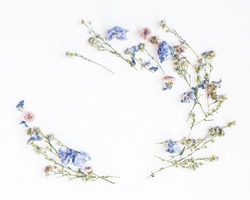 Flowers composition. Frame made of dried flowers on white background. Flat lay, top view.