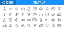 Set of 24 Start up web icons in line style. Creative, idea, target, innovation, business, marketing. Vector illustration