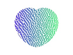 Fingerprint heart silhouette. Green heart shape human finger print isolated on white background. Vector illustration