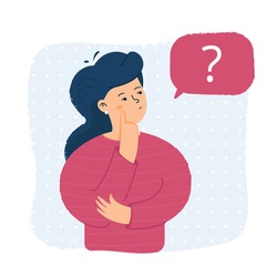 Girl asks a question, girl thinks. Portrait of a questioning girl isolated on a white background