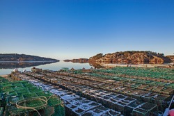 Lobster pots at the bridge in Fjallback Sweden in the middle of winter