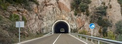 Road tunnel in rock mountains at Pyrenees, Catalonia