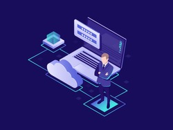 Protection of personal data, cloud storage of information, user authorization, cloud storage, secure access isometric vector illustration