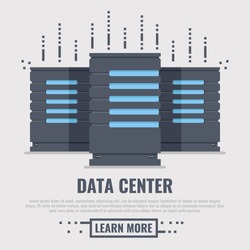 Banner for data center and server room with three server unit. Flat 3d vector illustration 