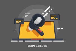 Digital advertising, email message marketing vector 3d concept, online conference, media promotion,  laptop speaker illustration