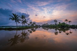 Kadamakkudy, Kerala - Beautiful sunrise view from Kerala Landscape backwater taken on Sep 2019