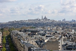aerial view of sacre coeur basilica  in Paris cityscape, France