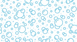 Bubbles vector seamless pattern with flat line icons. Blue white color soap texture. Fizzy water background, abstract effervescent effect wallpaper.