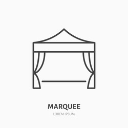 Marquee flat line icon. Folding tent, party equipment sign. Thin linear logo for trade show, event supplies.