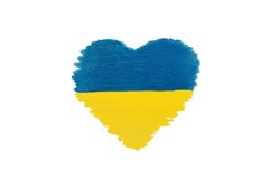 Ukraine flag colors. Hand-drawn heart with blue and yellow colors isolated on white background. .